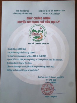 Giấy chứng nhận quyền sử dụng chỉ dẫn địa lý