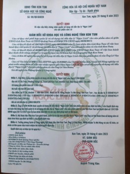 Quyết định cấp giấy chứng nhận quyền sử dụng chỉ dẫn địa lý " Ngọc Linh cho sản phẩm sâm củ